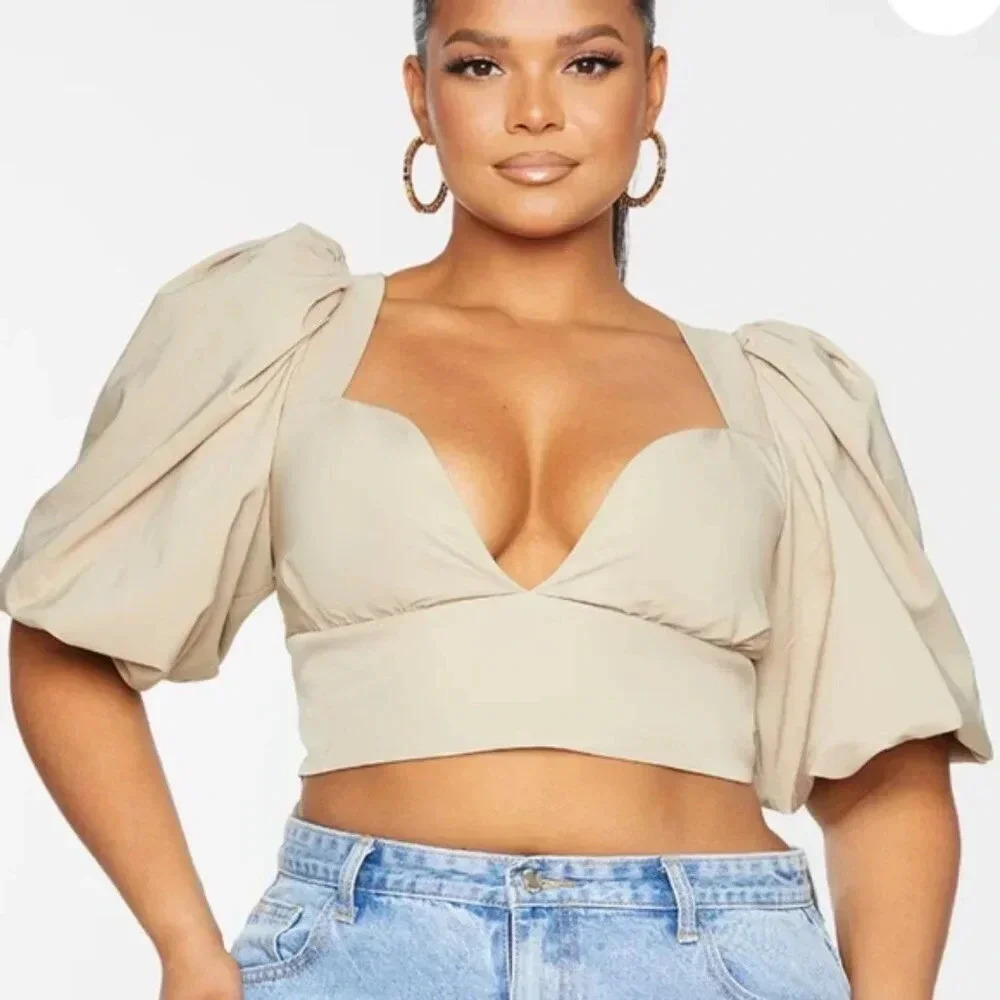 PrettyLittleThing Puff Sleeve Crop Top